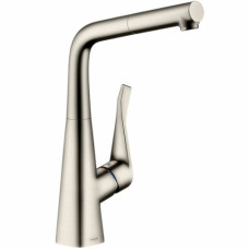 Смеситель для кухни с выдвижным душем Hansgrohe Metris сталь 14821800 Смеситель для кухни с выдвижным душем Hansgrohe Metris сталь 14821800