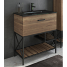COMFORTY. Тумба-умывальник "Бредфорд-75" дуб темный с раковиной COMFORTY 75E черная матовая